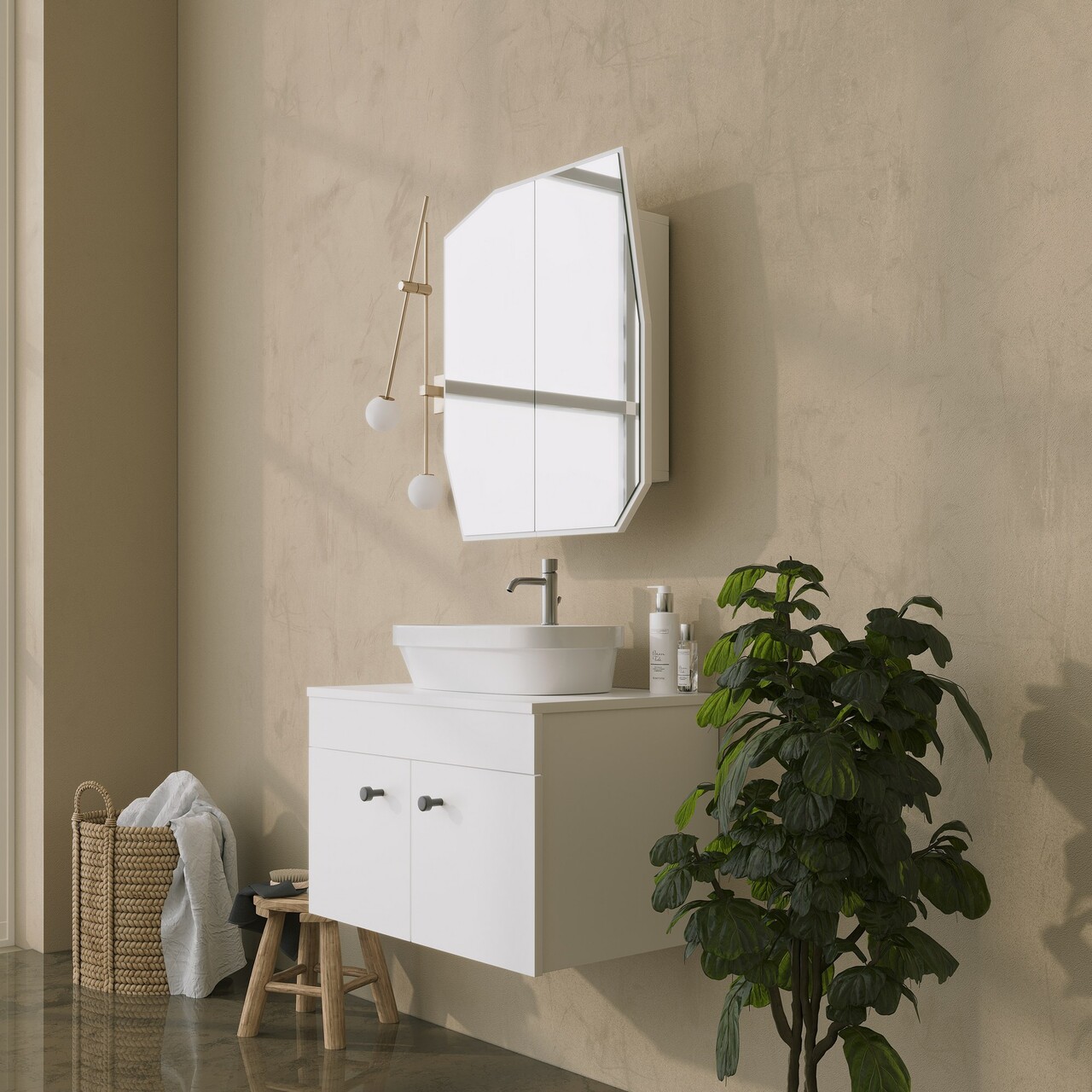 Dulap de baie, Neostill, Quartz Cabinet, 12x45x50 cm, 100% CARTON DURO, Alb - 1 | YEO