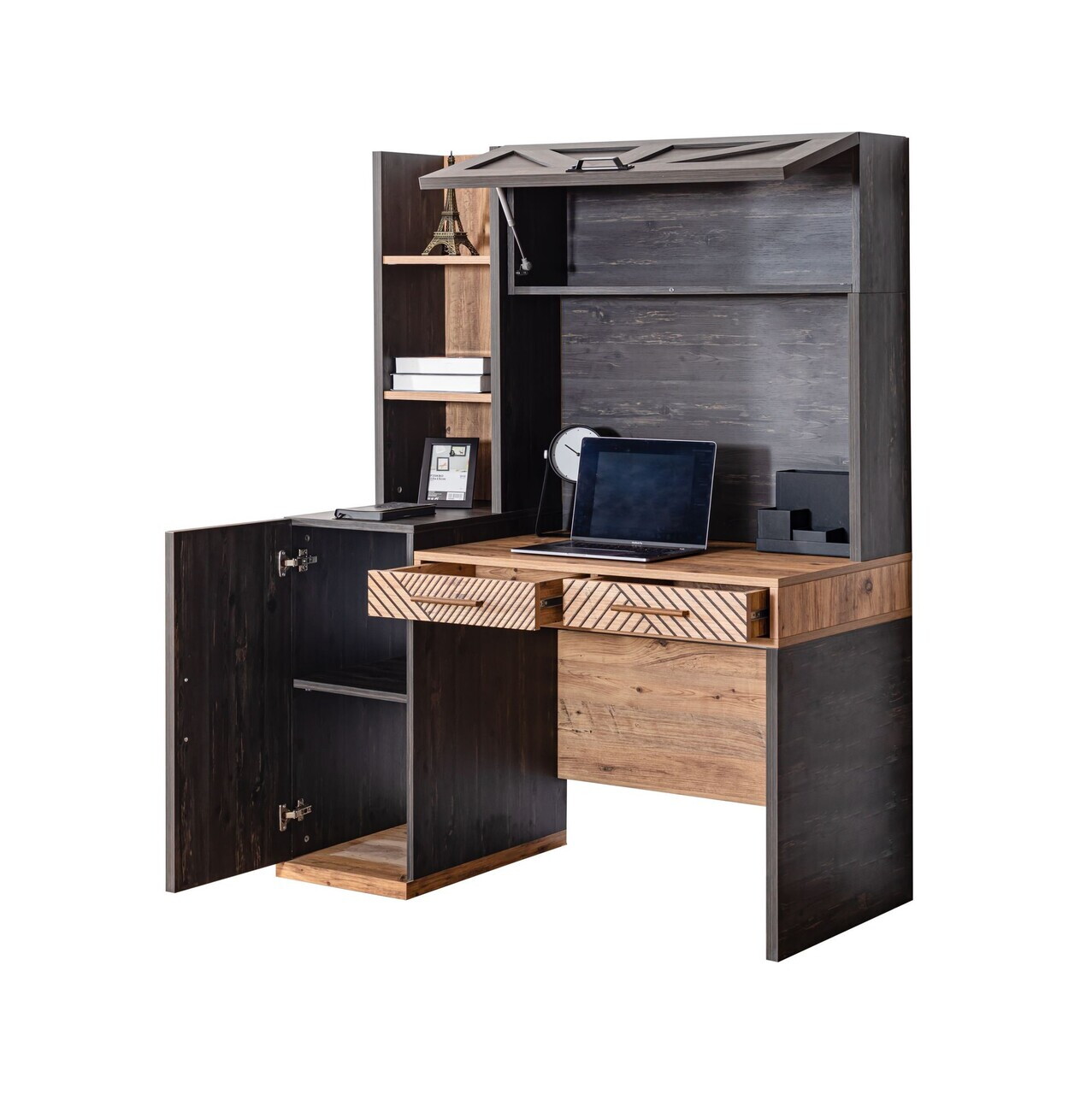 Set birou si biblioteca, Hanah Home, Antik, 128x166x63 cm, PAL, Antracit/Maro - view 3