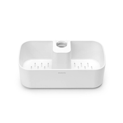 Suport baie cu montaj pe bara de dus, Brabantia, Caddy White, 24.4x13.3x7.5 cm, polipropilena, alb