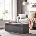 Bancheta cu spatiu pentru depozitare Ottoman Classic, Songmics, 110 x 38 x 38 cm, pliabila, imitatie in/MDF, gri inchis