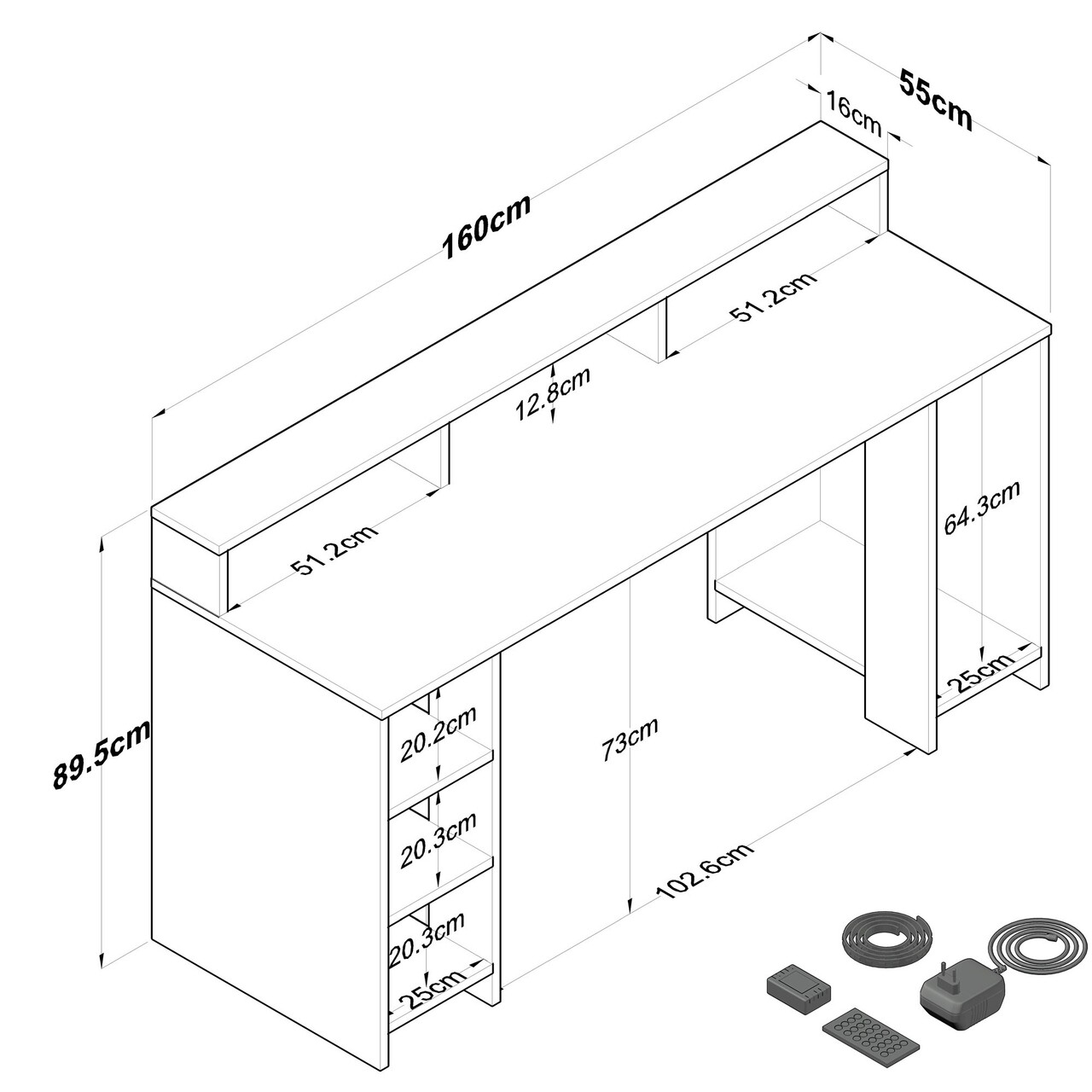 Birou, Rani, HA122, 160x89.5x55 cm, PAL, Nuc / Antracit