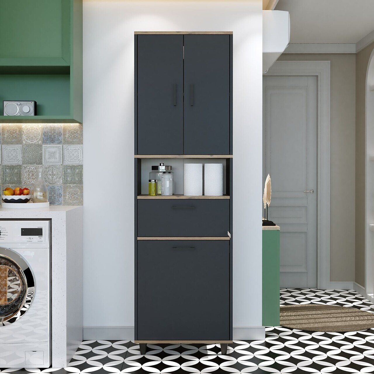 Dulap multifunctional, Hanah Home, 2534, 60x200x35 cm, PAL MELAMINAT, Antracit / Pin Atlantic — imaginea 4