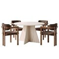Set masa si scaune (5 piese), Nordure, Monroe 4, Travertin / Nuc / Maro