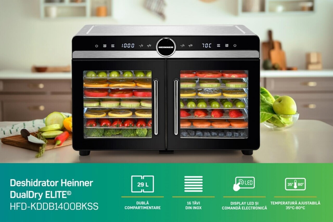 Deshidrator fructe si legume DualDry Elite, Heinner, 1200-1400W, argintiu/negru - view 3