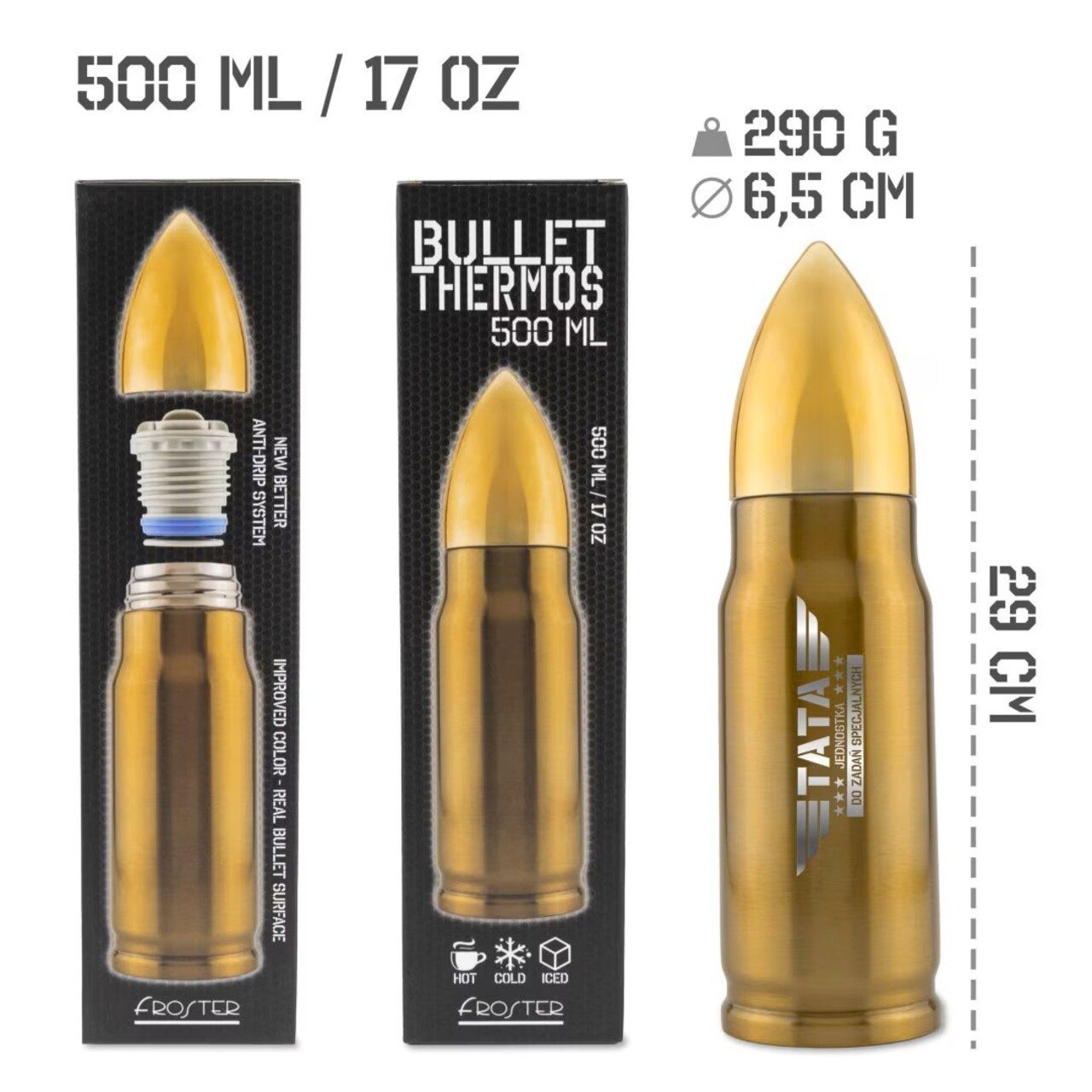 Termos Bullet, Homla, 500 ml, plastic/inox, auriu