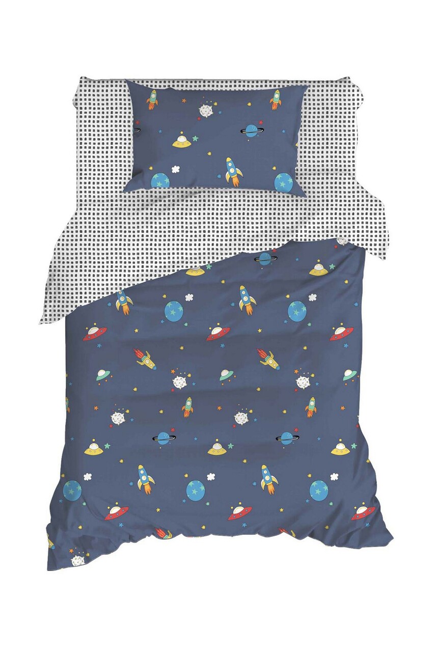 Lenjerie de pat pentru o persoana, Uzay - Dark Blue, Eponj Home, 65% bumbac/35% poliester