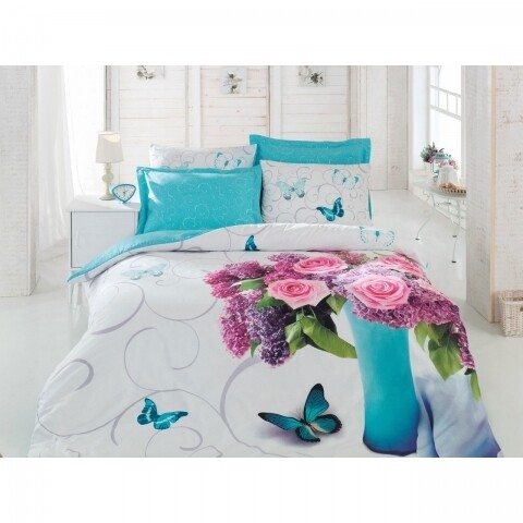 Lenjerie de pat dubla Spring Fuchsia, 4 piese, 240 x 260 cm, 100% bumbac ranforce, multicolora