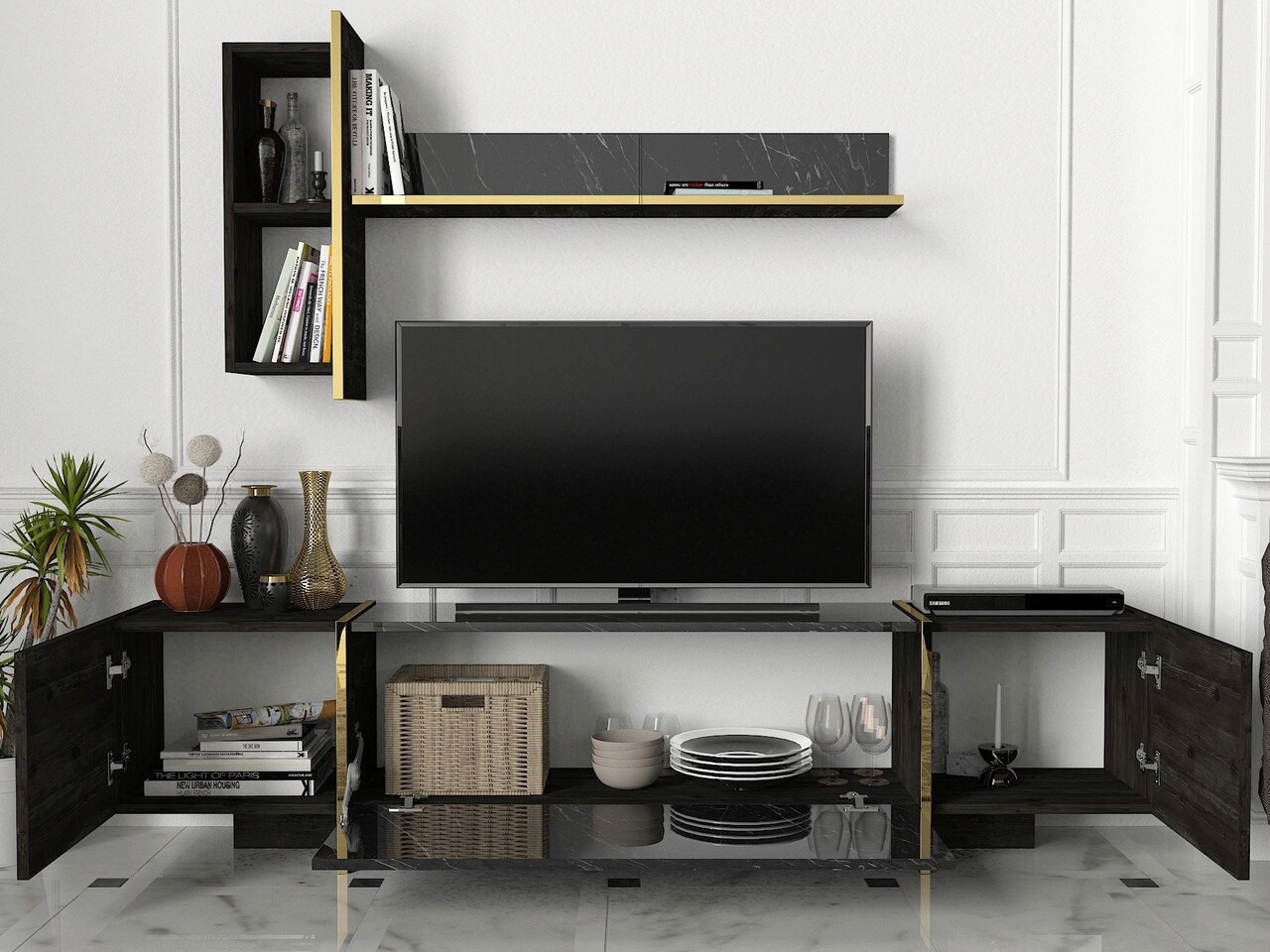 Set mobilier living, Hanah Home, Veyron Set 1, Negru - imagine 5