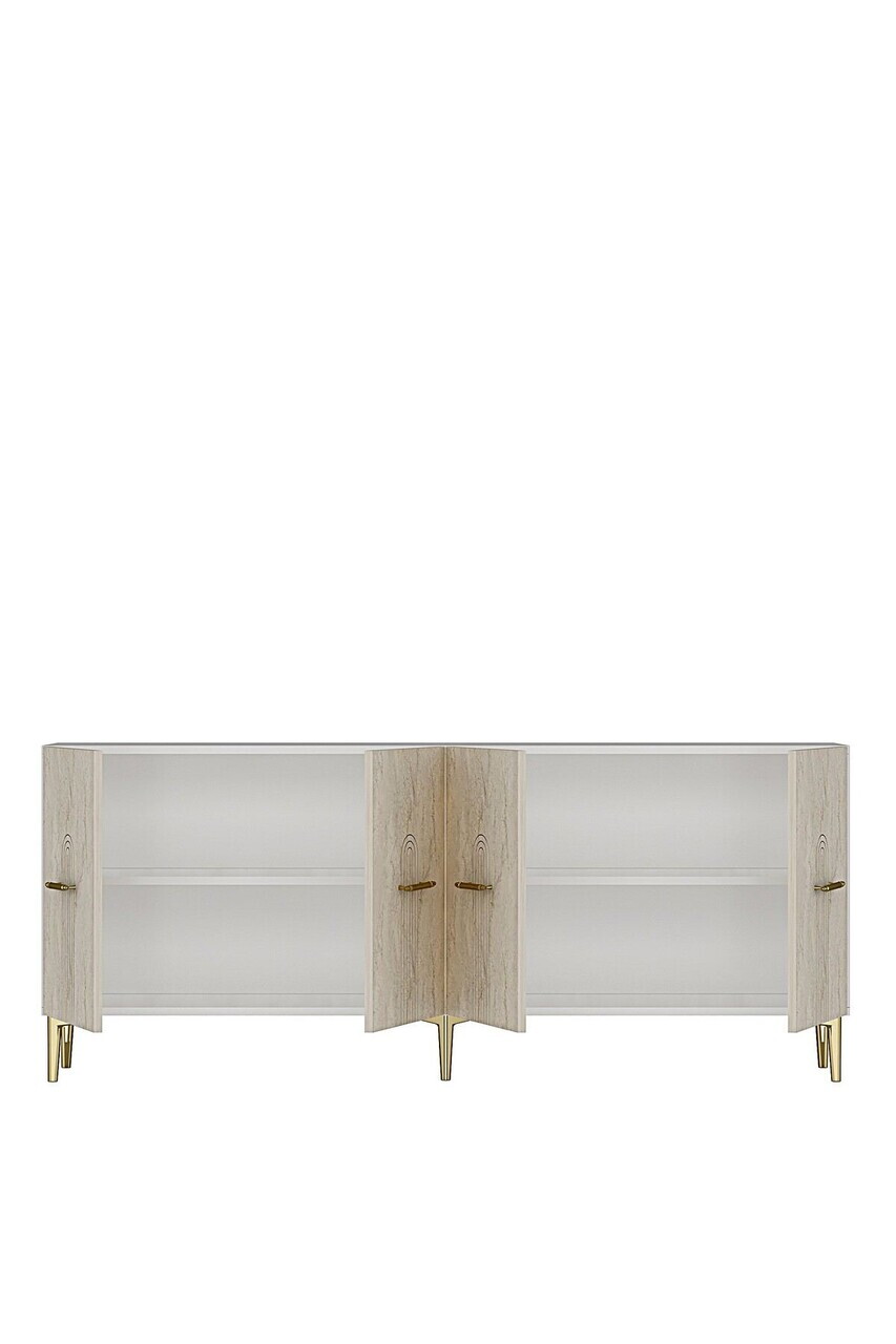 Consola, Hanah Home, Ida 180, 180x75x32 cm, White / Travertine / Gold — imaginea 4