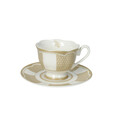 Set 2 cesti cu farfurie pentru cafea, Golden Eye v2, Brandani, D11.5x6 cm, portelan New Bone China