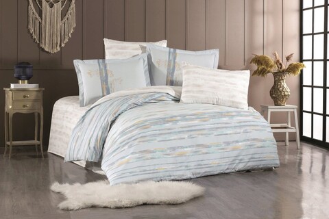 Lenjerie de pat dubla king (fr), 3 piese, blossom - turquoise, hobby, bumbac poplin
