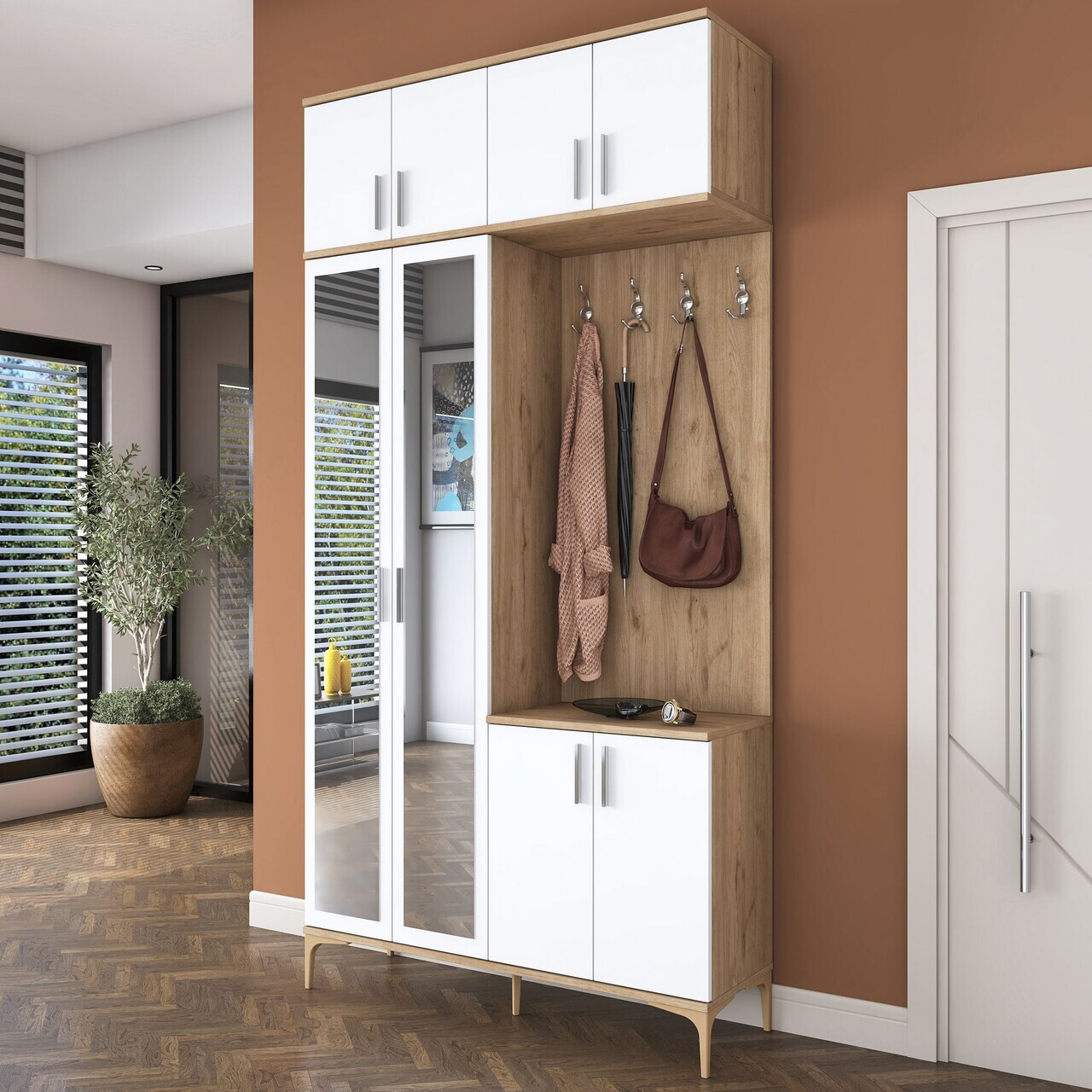 Cuier de perete, Hanah Home, EA153, 120x240x37.5 cm, PAL melaminat, Nuc/Alb - view 3