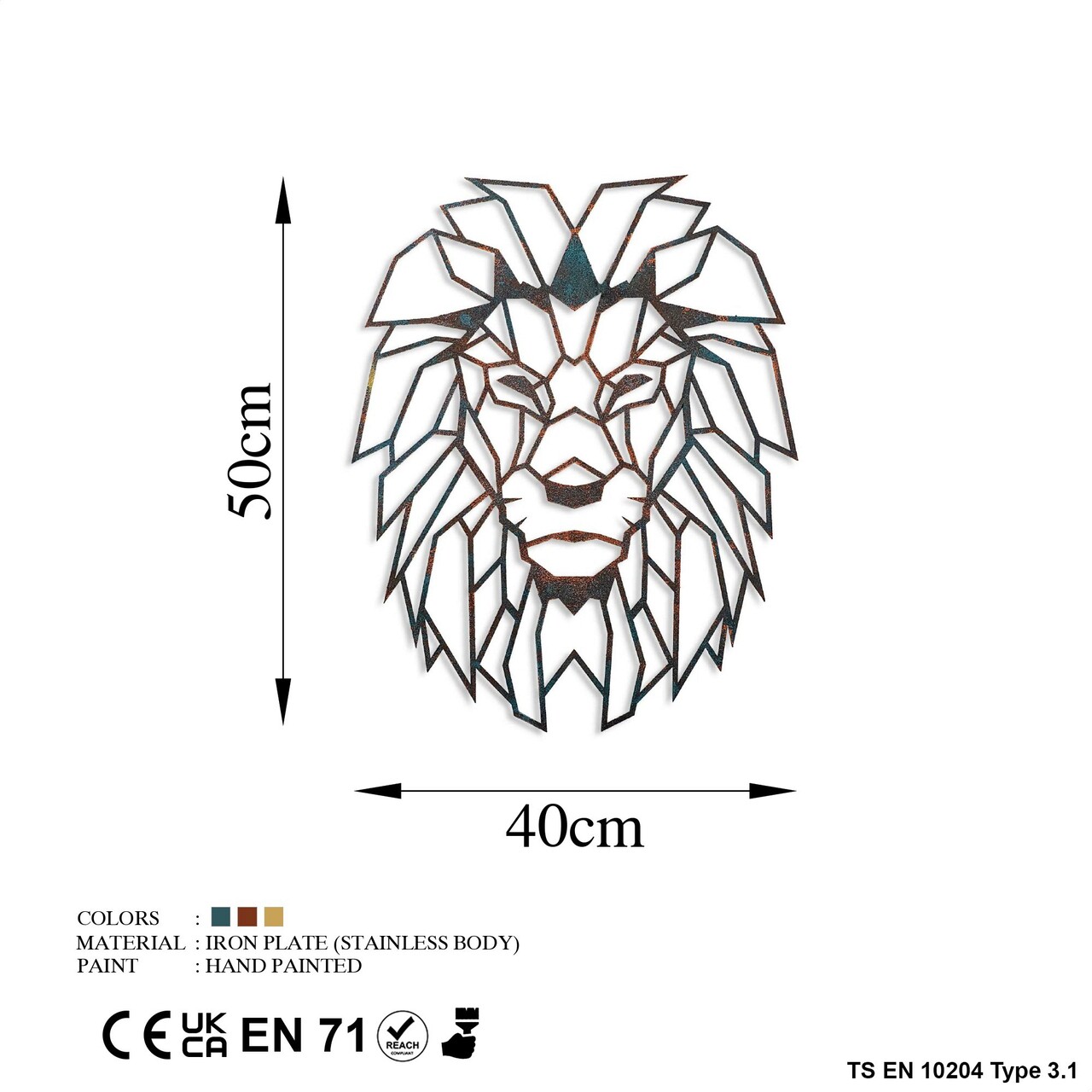 Decoratiune de perete, Lion, 40 x 50 cm, Multicolor - imagine 7