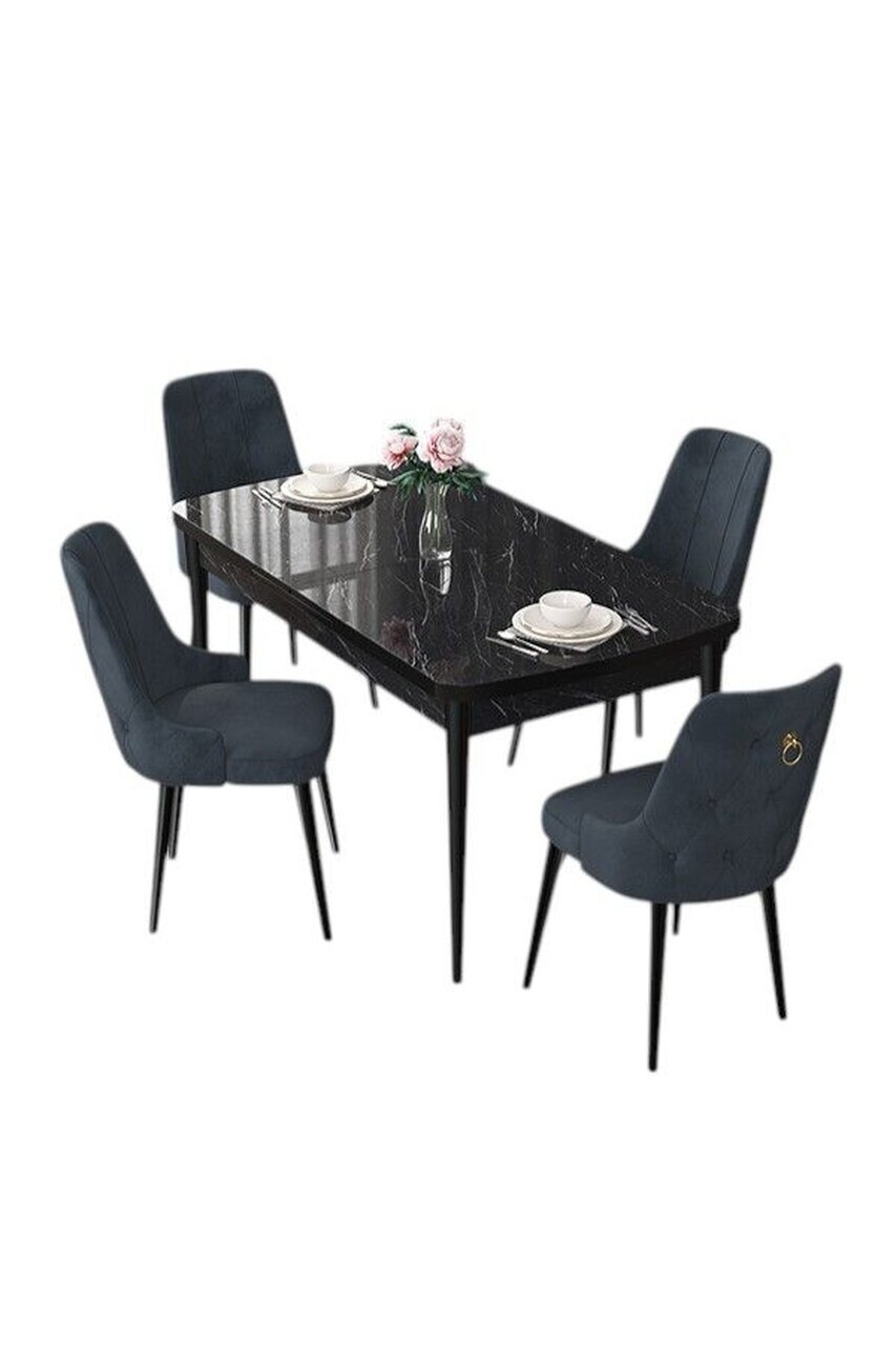 Set masa extensibila si scaune (5 piese), Hanah Home, Nex, Model de marmură neagră / Antracit — imaginea 2