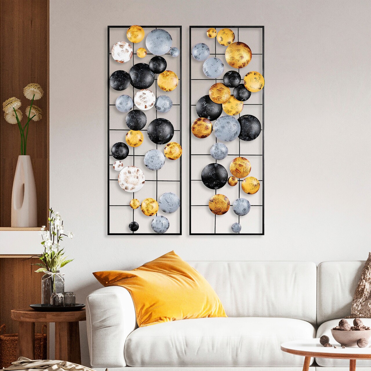 Decoratiune de perete, Camber, Metal, Latime: 32 cm / Inaltime: 92 cm / Adancime: 4 cm (2 bucati), Multicolor - 2 | YEO