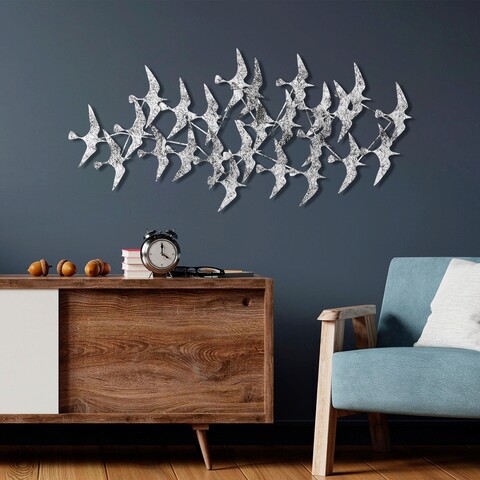 Decoratiune de perete, martılar 2, metal, dimensiune: 124 x 59 cm, multicolor