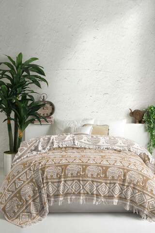 Cuvertura matlasata dubla, Fil - Light Brown, Viaden, Bumbac