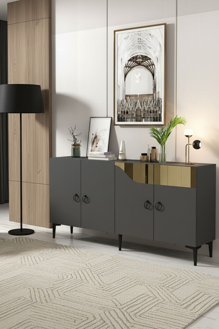 Consola, Hanah Home, Gama 150, 150x75x32 cm, PAL , Antracit / Aur - view 2