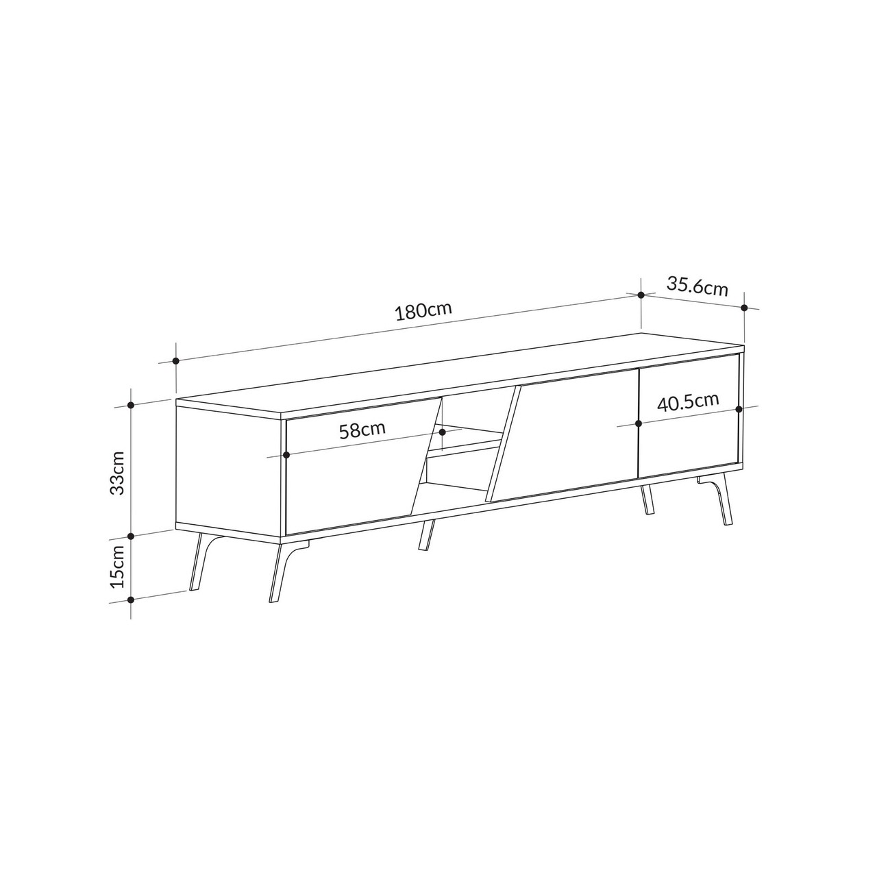 Comoda TV, Homitis, Fiona, 180x48x35.6 cm, Stejar / Alb