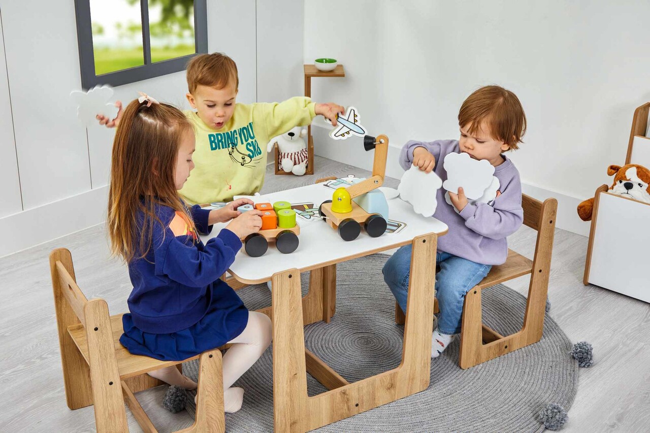 Set masa si scaun pentru copii, Hanah Home, Crane 2, Alb / Natural - view 4
