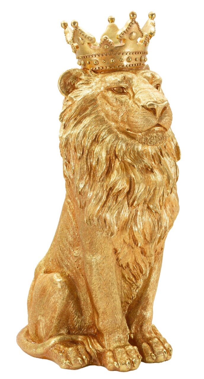 Figurina /sculptura decorativa King Leon, Mauro Ferretti, 30x42x74 cm, polirasina, auriu