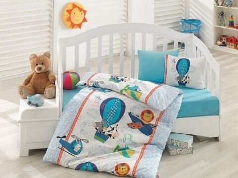Lenjerie de pat pentru copii, 4 piese, 100% bumbac ranforce, Cotton Box, Air