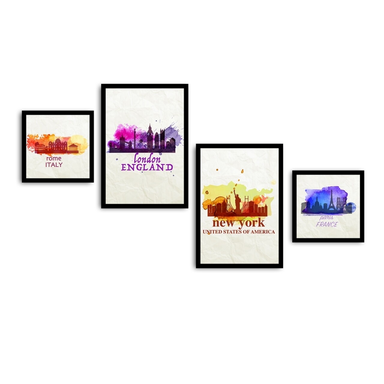 Set 4 Tablouri Decorative, Alpha Wall, Big Cities, 30x30/35x50 Cm