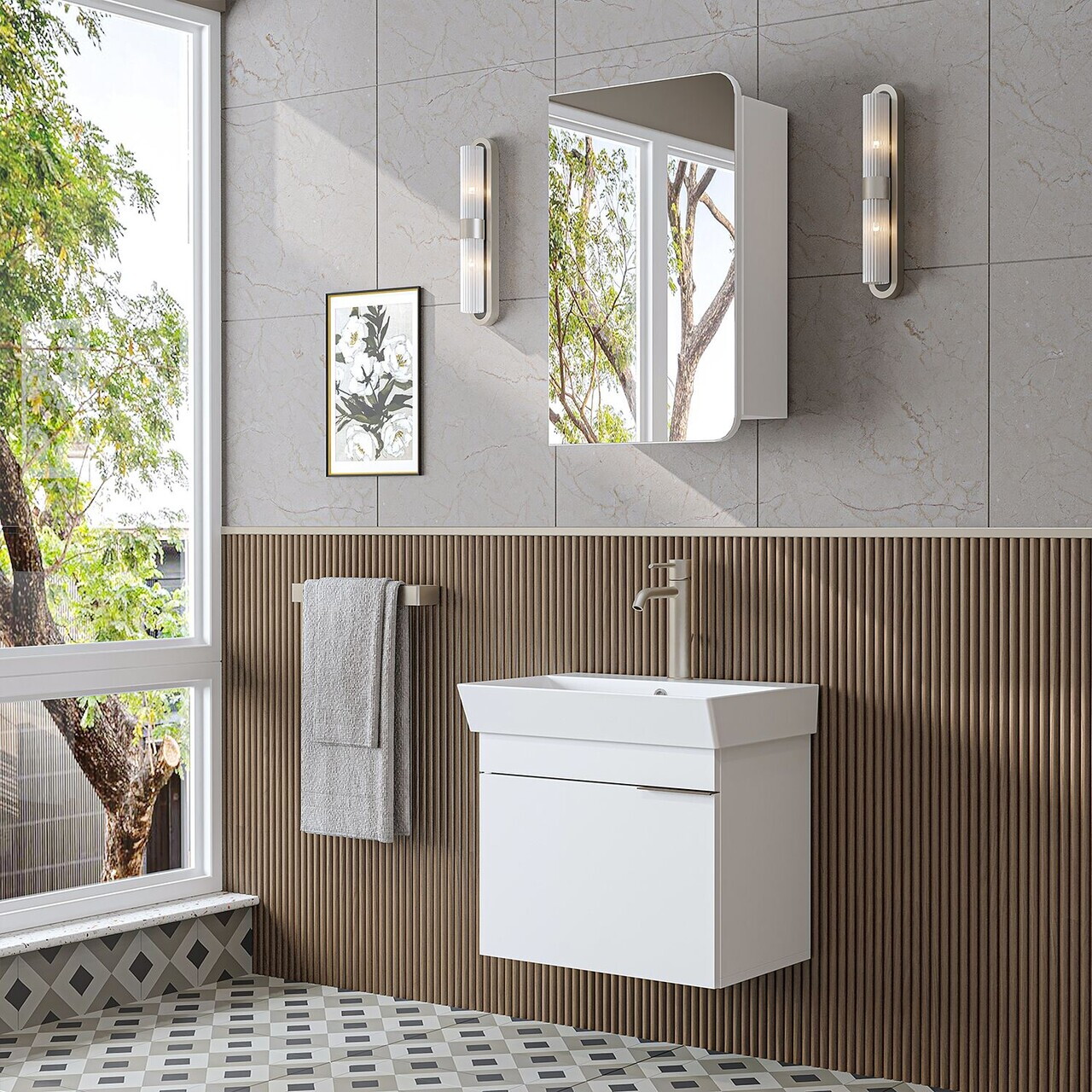 Set Dulap de Baie cu Chiuvetă și Oglindă (2 Piese), Hanah Home, 2916, MDF, Alb — imaginea 3