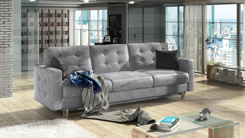 Canapea extensibila 3 locuri ELTAP, Ask16, Asgard, 233x92x93 cm, lemn/poliester, gri deschis