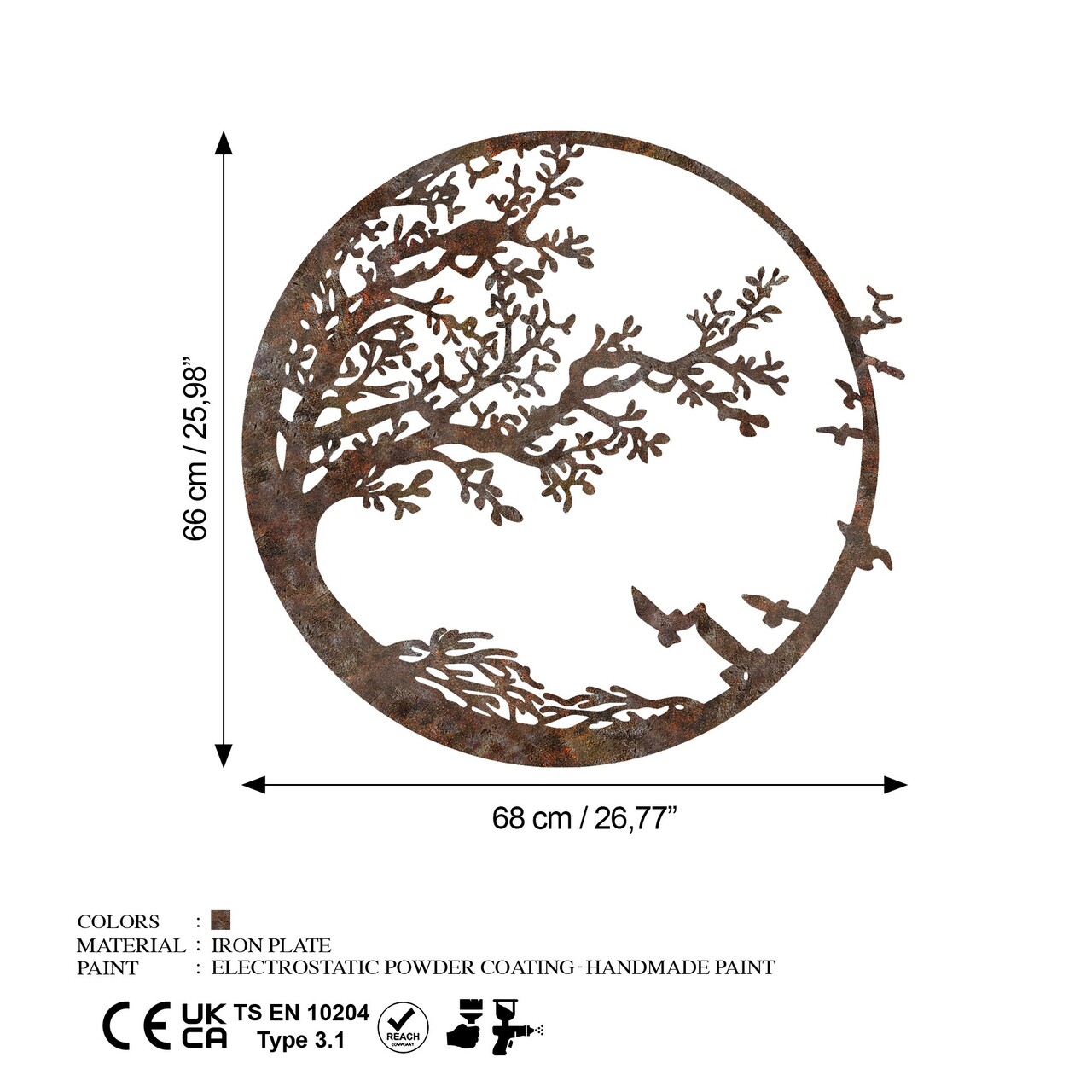 Decoratiune de perete, Rusty Tree, Dimensiune: 66 x 68 cm, Maro antichizat - view 7