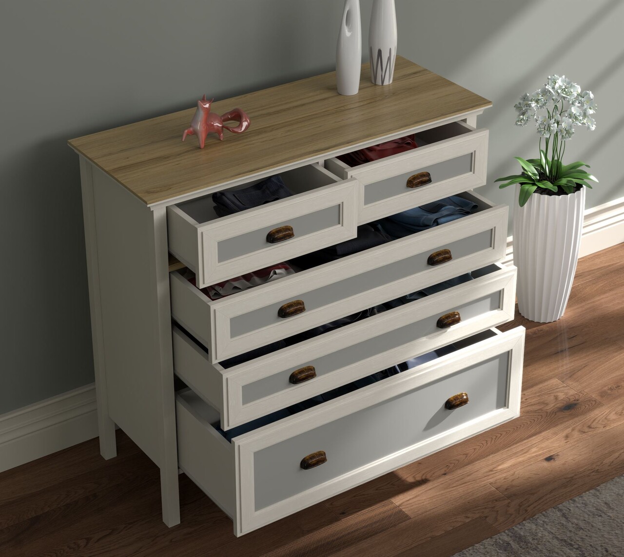 Dulap, Hanah Home, FRN-21013, 110.4x103.31x44.2 cm, PAL, Crem / Stejar / Gri - view 3