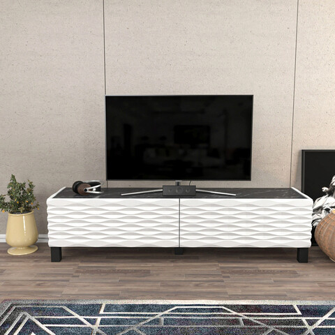 Comoda tv, retricy, lerze, 149.2x35x38 cm, pal, alb negru