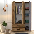 Dulap pentru haine, Mezza, Grande 3502, 120 x 181.8 x 48 cm, pal melaminat, nuc/gri