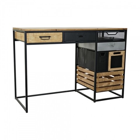 Birou, dkd home decor, 110 x 45 x 77 cm, lemn/metal, negru/maro