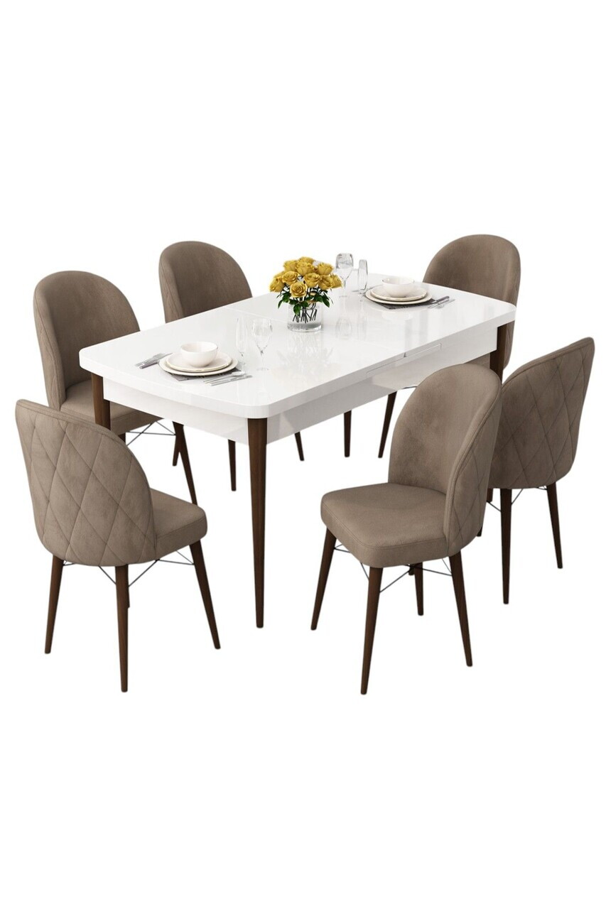 Set masa extensibila si scaune (7 piese), Hanah Home, Rut, Alb / Nuc / Cappuccino — imaginea 2
