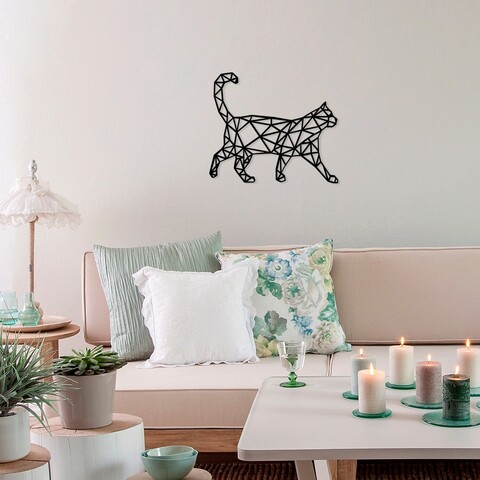 Decoratiune de perete, kedi 5, lemn, dimensiune: 56 x 48 cm, negru