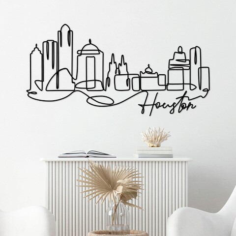 Decoratiune de perete, houston, metal, grosime: 2 mm, negru