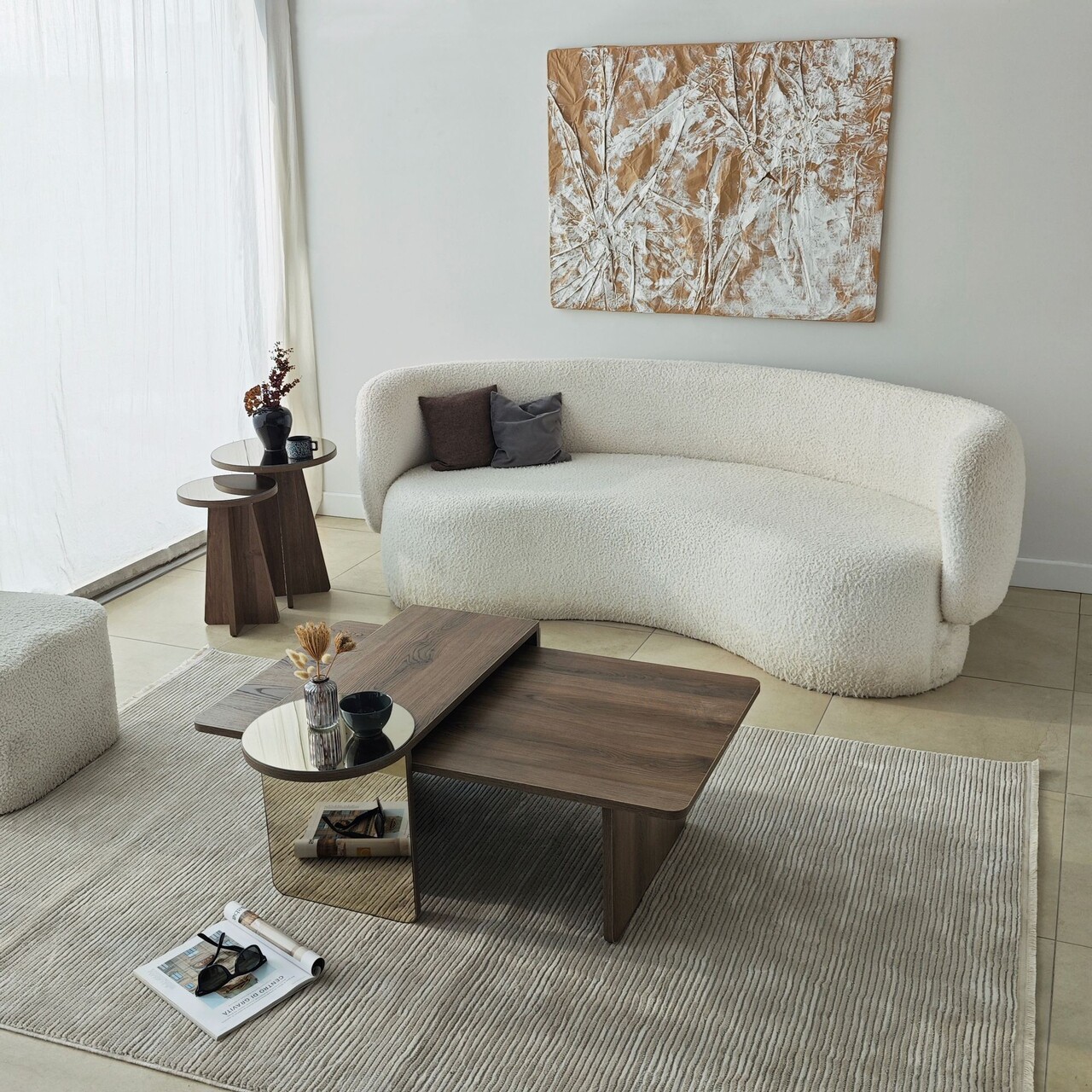 Set masute de cafea, Hanah Home, Luna 4, Bronz / Nuc - imagine 3