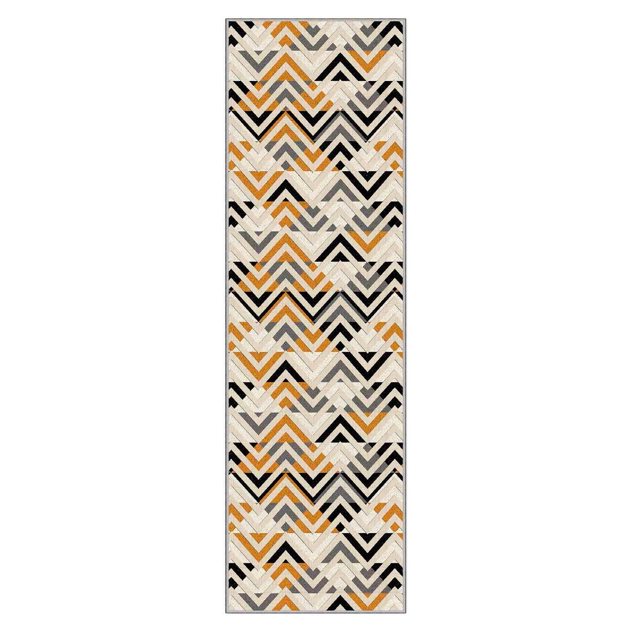 Covor, Wooylk0087, 100x200 cm, Poliester, Crem / Portocaliu / Verde / Negru — imaginea 2