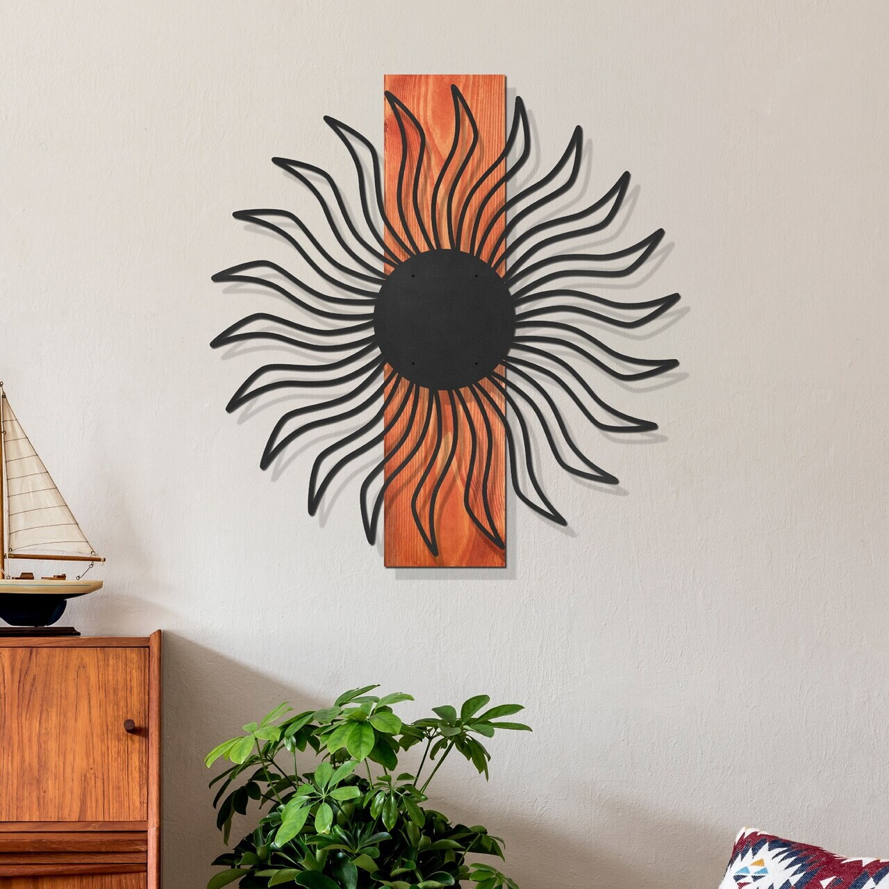 Decoratiune de perete, Solis, Cadru: Lemn (Grosime: 2 cm), Roșu/Negru — imaginea 2