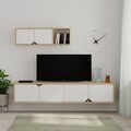 Comoda TV cu raft, Decortie, Spark, pal melaminat, alb/stejar