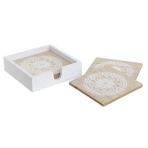 Set 6 suporturi de pahar Mandala white, InArt, 11x11 cm, lemn, alb