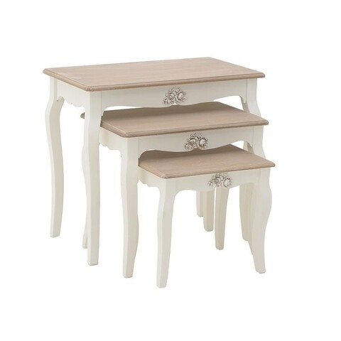 Set 3 masute Romantic, InArt, lemn de brad, alb/bej