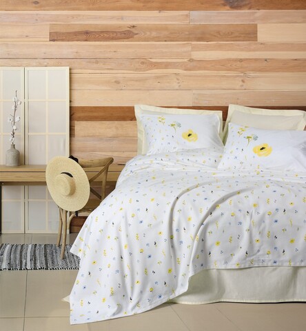 Set cuvertura pique dubla, Dolce - Yellow, Cotton Box, Bumbac
