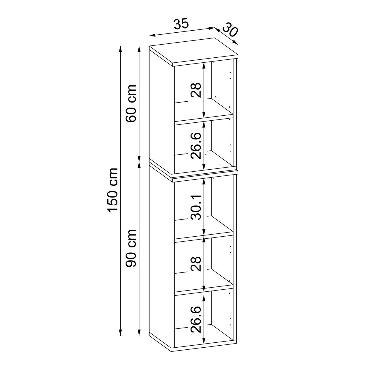 Dulap de baie, Hanah Home, 2465, 35x150x30 cm, MDF, Pin Atlantic / Alb — imaginea 6