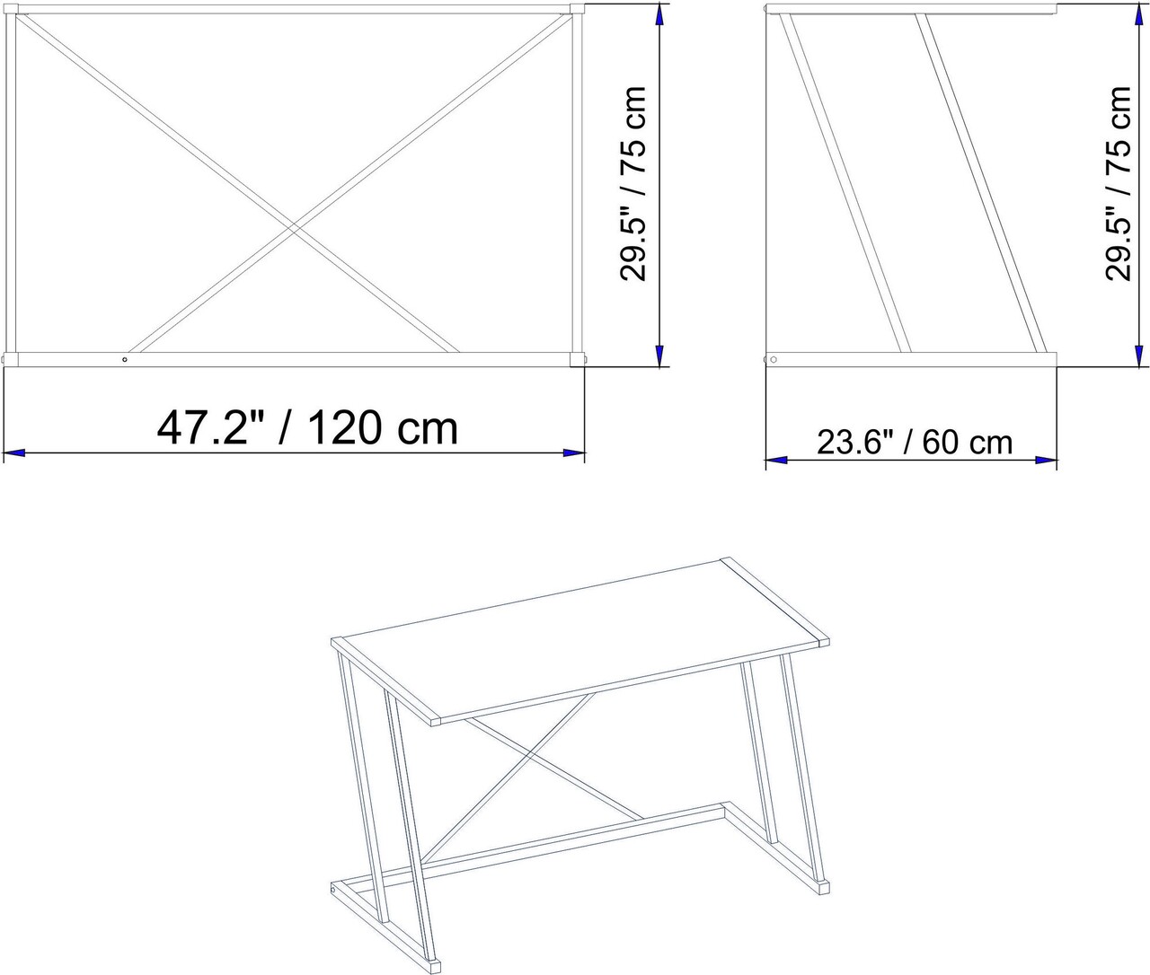 Birou Anemon, Hadley, 120x60x75 Cm, PAL, Alb/auriu