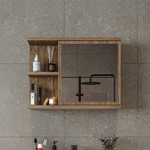 Dulap de baie cu oglindă, Hanah Home, 2674, 60x45x16 cm, PAL MELAMINAT, Maro