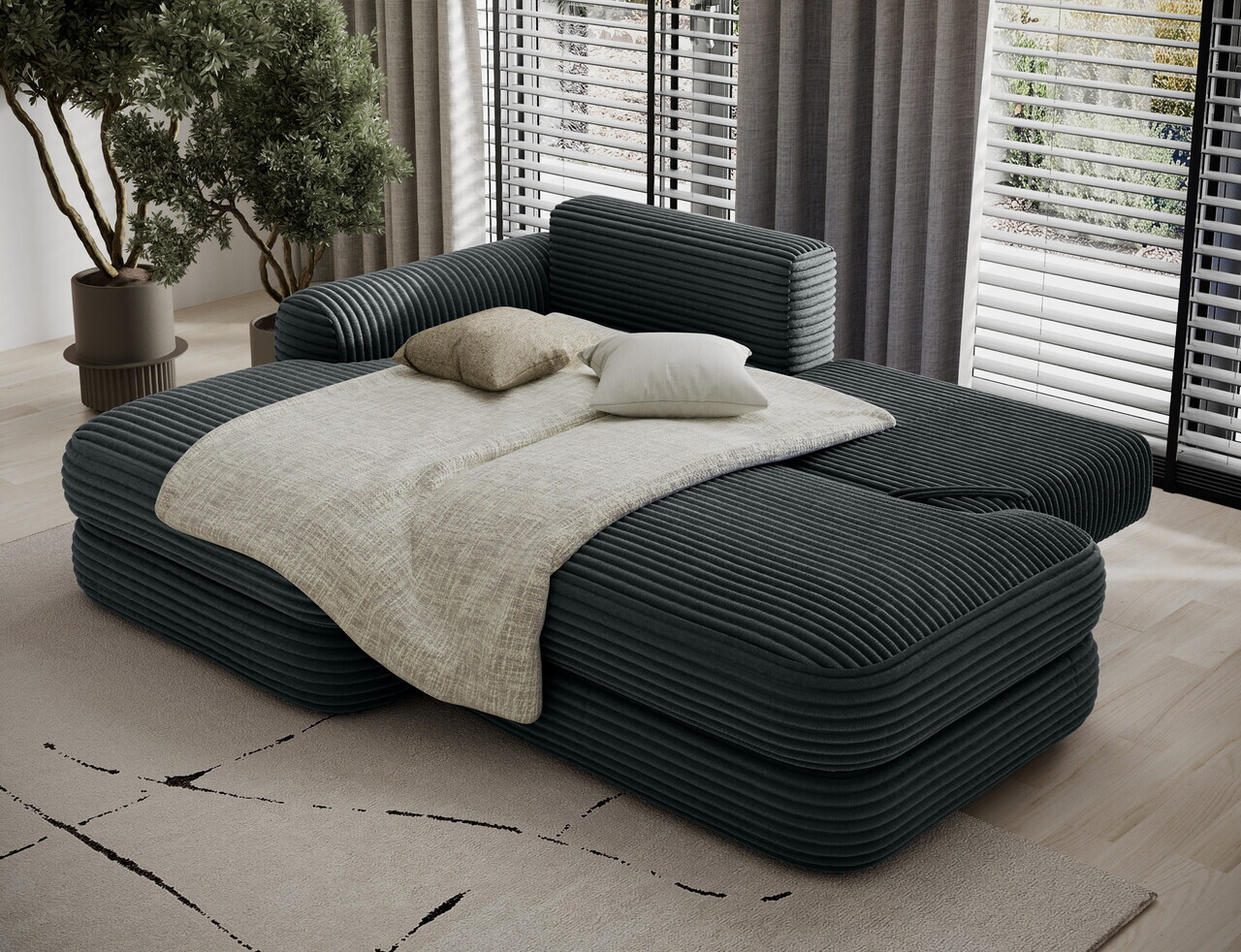 Coltar extensibil stanga 3 locuri ELTAP, Ripeli, 217x175x96 cm, lemn/catifea din poliester, verde inchis — imaginea 6