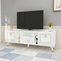Comoda TV, Coraline, Ruby, 150x55x35 cm, Alb/Auriu