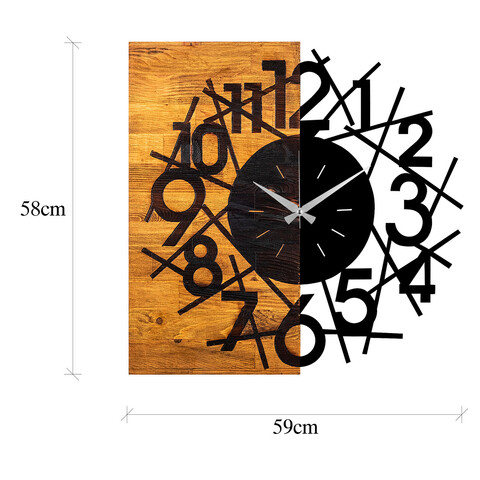 Ceas de perete, Wooden Clock 26, Lemn/metal, Dimensiune: 59 x 3 x 58 cm, Nuc / Negru